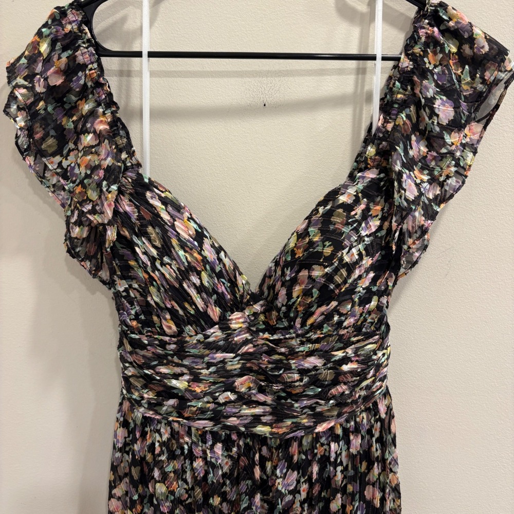 Jenny Yoo Naia Floral Burnout Silk Blend Off Shoulder Maxi Dress Black Multi 12 - Picture 4 of 12